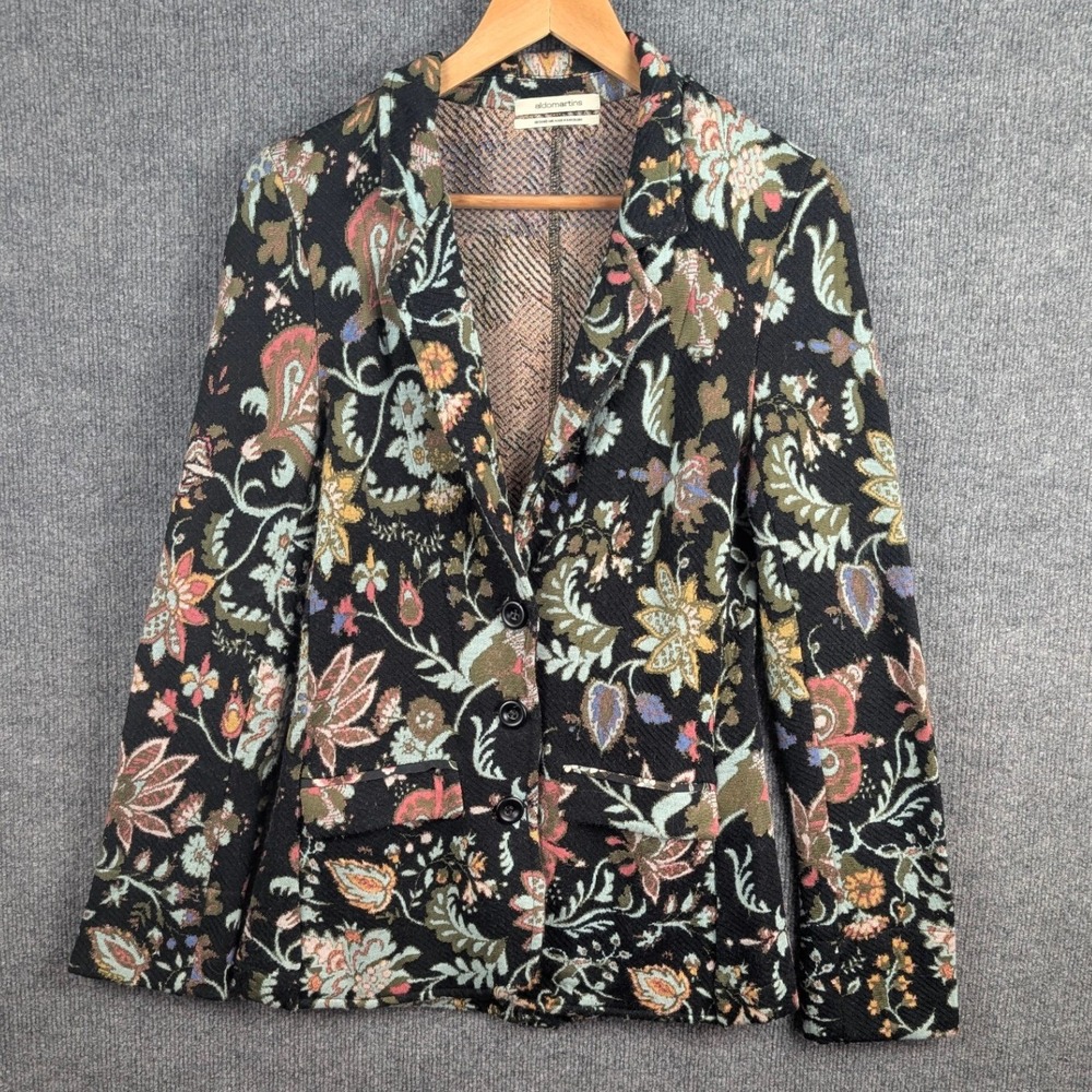 Aldomartins Floral Knit Blazer Jacket Black Multi XS Elbow Patches Barcelona